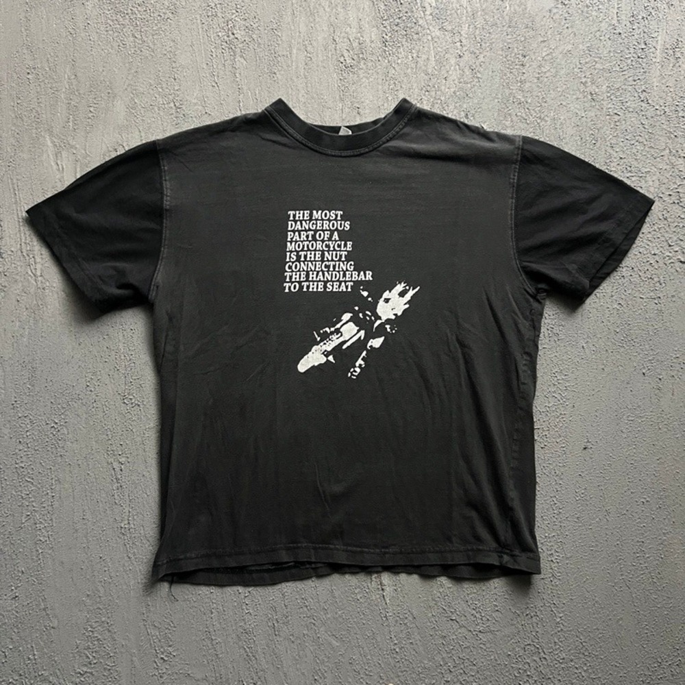 Vintage Motorcycle Shirt Large Black 1990s Faded USA Quote